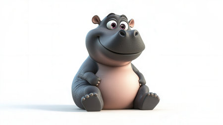 Cartoon hippo sitting on the floor - 3D Illustrationの素材