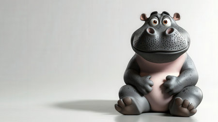 3D Render of a Hippo sitting on white background with shadowの素材