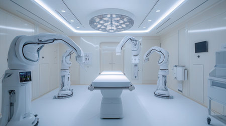 3D CG rendering of Modern medical surgery room with robot surgery equipmentの素材