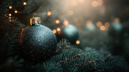 Christmas and New Year background with christmas ball and bokeh lightsの素材