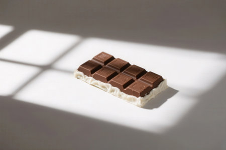 Chocolate bars on a white background with a shadow from the windowの素材