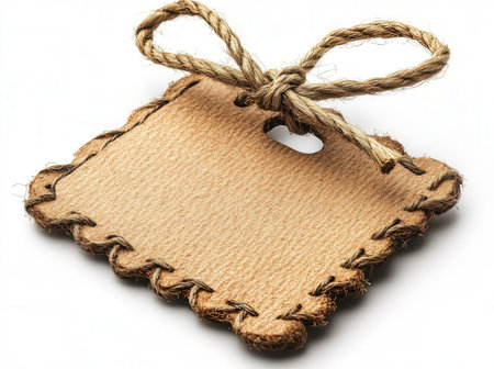 close up of a blank label on a white background with a ropeの素材