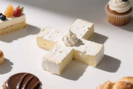 Cakes with cream and chocolate on a white background. Selective focus.の素材