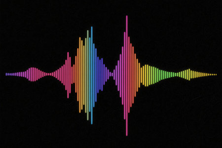 Sound waveform on a black background. Audio equalizer technology.の素材
