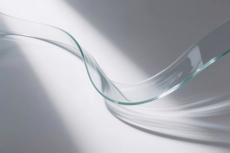 Transparent glass wave on a white background with shadows and light.の素材
