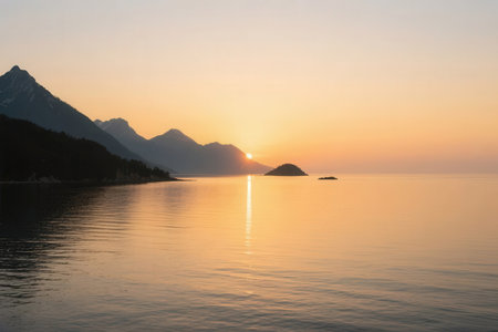 Sunset over Lake Garda in northern Italy in the summer.の素材
