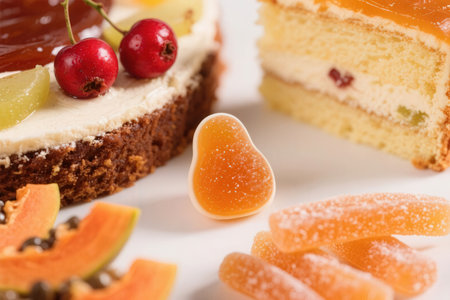 cake with marmalade on a white background, close-upの素材