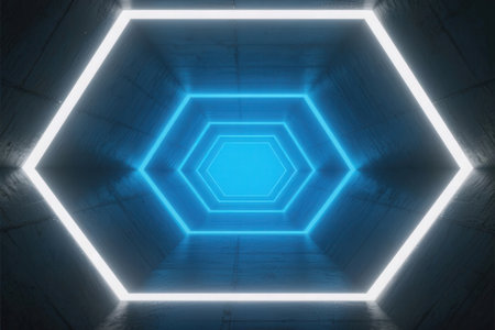 3d rendering. Futuristic abstract background with neon lights and tunnel.の素材