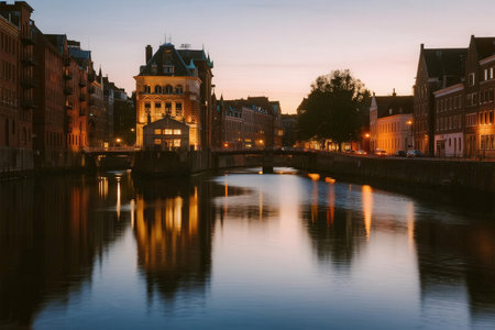 Cityscape of Gdansk at sunset, Poland. Long exposure.の素材