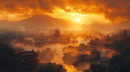 Sunset in Lijiang, Yunnan province, China.の素材