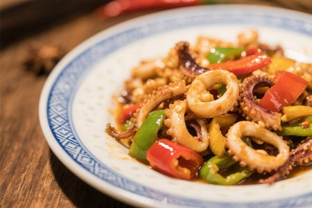 Stir-fried squid with sweet and sour sauce (Korean food)の素材