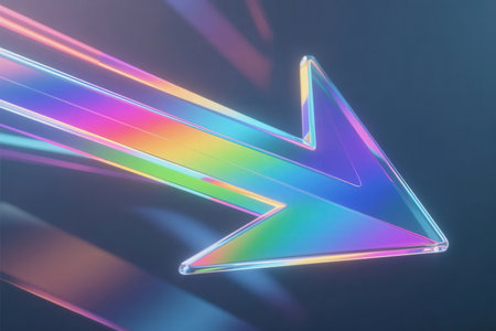Colorful arrow on a dark background. 3D rendering. Computer digital drawing.の素材