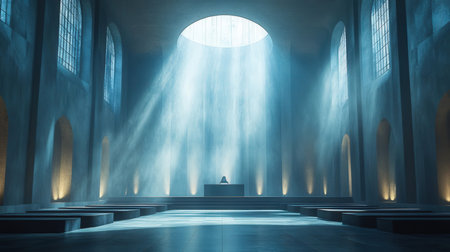 interior of a church with light rays coming from the window, 3d renderの素材
