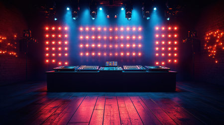 Dj mixes the track on the stage in a nightclub. 3d renderingの素材