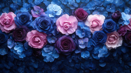 Beautiful flowers background, roses and hydrangeas, floral backgroundの素材