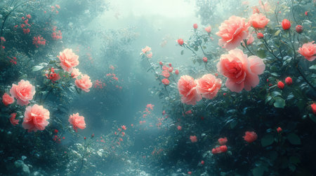 Beautiful roses blooming in the garden. Floral background.の素材