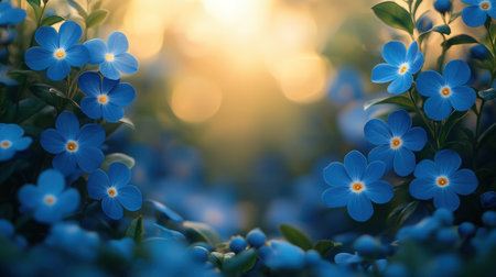 Beautiful blue forget-me-not flowers on a sunny dayの素材