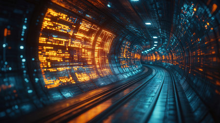 3D rendering of abstract technology concept background. Futuristic tunnel.の素材