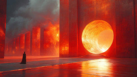 Futuristic scene with a portal, 3d render, tonedの素材