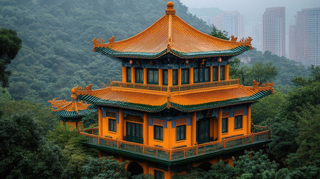 Beautiful Chinese architecture in the park, Hong Kong, China.の素材