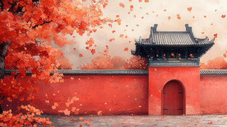 Autumn landscape with traditional Chinese architecture in the Forbidden City, Beijing, Chinaの素材