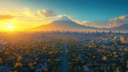 Aerial view of mountain Fuji at sunset in shizuoka, Japanの素材