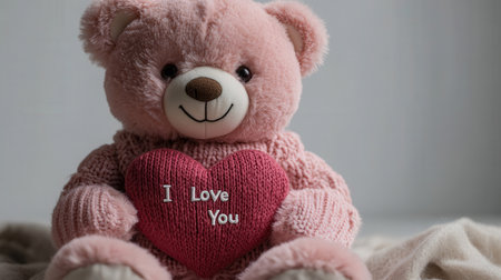 Valentine's day greeting card with teddy bear and heartの素材