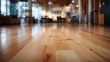 Wooden floor in hotel lobby. Blurred background, bokehの素材