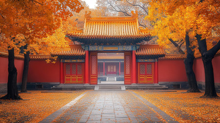 Autumn landscape in the Forbidden City, Beijing, China. 3D renderingの素材