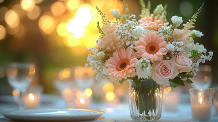 Bouquet of flowers in a vase on the table.の素材