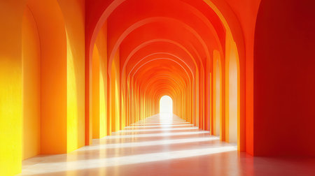 Bright orange corridor with light and shadow, 3d rendering. Computer digital drawing.の素材