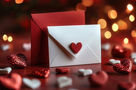 Envelope with red heart on bokeh background. Valentine's day conceptの素材