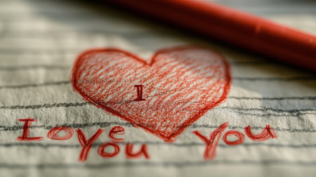 I love you written on a piece of paper with red pencil.の素材