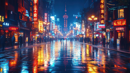 Shanghai streets at nightの素材