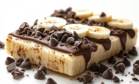 banana and chocolate on a white background, close-up, horizontalの素材