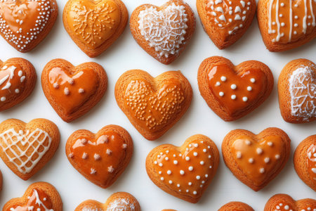 Heart shaped cookies on white background, top view. Valentine's Day backgroundの素材