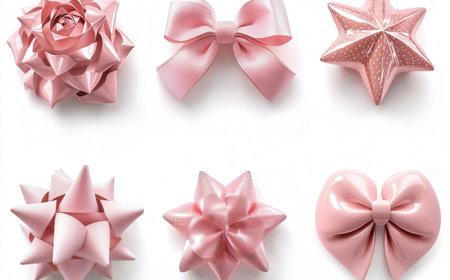 collection of various pink gift bows on white background. each one is shot separatelyの素材