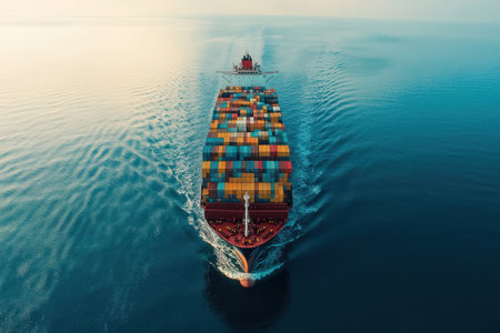 Aerial view of container ship in the sea. Freight transportation concept.の素材