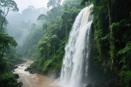 Waterfall in the jungle of Borneo, Sabah, Malaysiaの素材