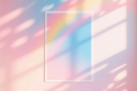 Blank white square frame on pastel pink and blue abstract background. Copy space.の素材