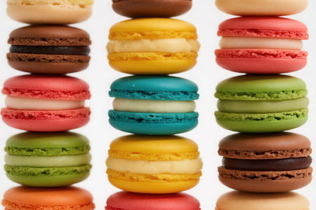 Colorful macaroon isolated on white background. Close up.の素材
