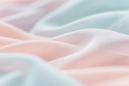 Texture, background, pattern. Silk fabric is pastel pink, turquoise and white.の素材