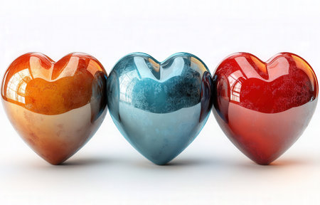 Three hearts on a white background. 3d rendering. Computer digital drawing.の素材