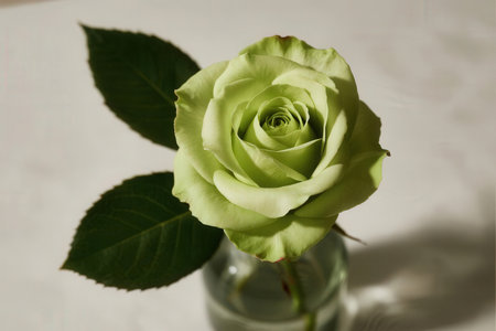 Beautiful green rose in a vase on a white background.の素材
