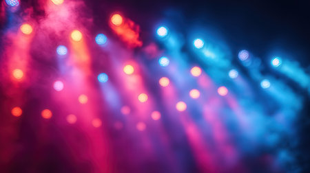 Defocused abstract background with bokeh defocused lights and beamsの素材