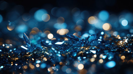 abstract blue background with bokeh lights and snowflakesの素材