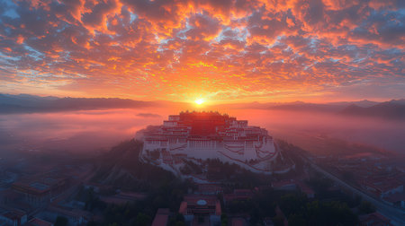 Sunrise over the city of Xian, Shaanxi Province, Chinaの素材
