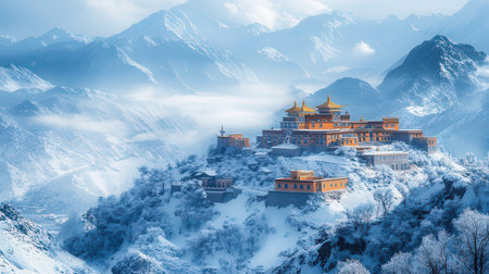 Tibetan Buddhist monastery in the Himalayas, Chinaの素材