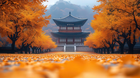 Autumn landscape with traditional gyeongbokgung palace in Seoul, South Koreaの素材