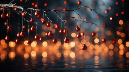 Christmas and New Year background with red balls and bokeh lightsの素材